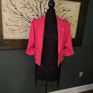Bright Pink Fitted Jacket w shoulder pleats for a trendy look.